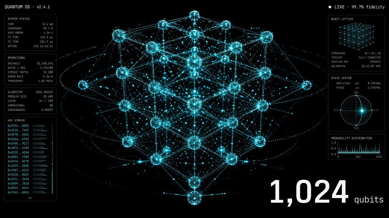 Quantum OS · 1,024 qubits dashboard